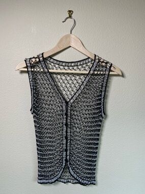 Vintage Crochet Beaded Knit Sleeveless Top